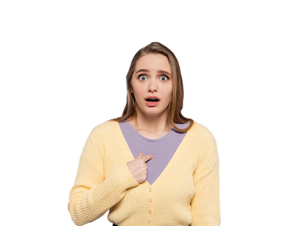 Mädchen zeigt auf sich erstaunt